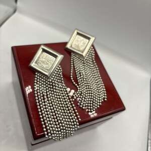 Vintage Silver-Tone Chain Tassel Fringe Dangle Earrings Pennino